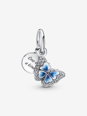 Pandora Blue Butterfly & Quote Double Dangle Charm